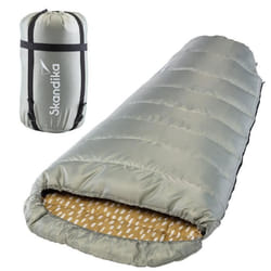 Sac de couchage synthétique sarcophage momie xxl - Skandika Vegas - 3 saisons - jumelable - 220x110 cm - Sauge - Droit