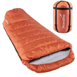Sac de couchage synthétique momie sarcophage xxl - Skandika Vegas- 3 saisons - jumelable - 220x110 cm - Cayenne - Zip Gauche