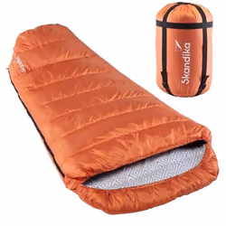 Sac de couchage synthétique momie sarcophage xxl - Skandika Vegas- 3 saisons - jumelable - 220x110 cm - Cayenne - Zip Droit