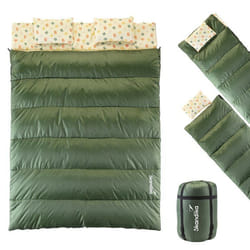 Sac de Couchage Rectangulaire Double - Skandika Iceland - 2 Personnes 3 Saisons coussins - vert