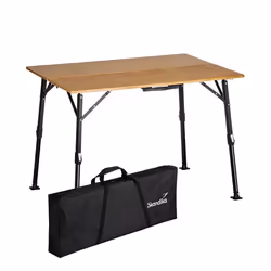 Table de Camping Pliante en Bambou et Aluminium Skandika Tobro - 100 × 72 x 70 cm - Hauteur réglable - Robuste - Sac de trans ...