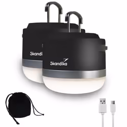 Lot de 2 lampes LED de camping - Skandika Tarfala - rechargeable crochet de suspension port USB 110 lampe dappoint - Noir