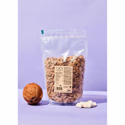 KoRo SCHOKO_043, 42 % sucre de coco*, 40 % beurre de cacao*, crème de coco*, PROTEINE D'AMANDES*, farine de coco*,..., 599 kc ...