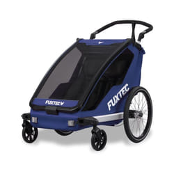 Fuxtec - Remorque vélo en bleu Sport Cruiser - charge max. 45kg, 2 ceintures 5 points, Enfants Poussette Pliable