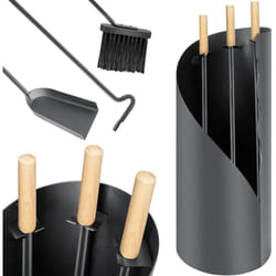 Set d'accessoires de cheminée 4 pièces - Design moderne revêtu Garniture de cheminée de haute qualité composée de 4 pièces : Balai Pelle Tisonnier