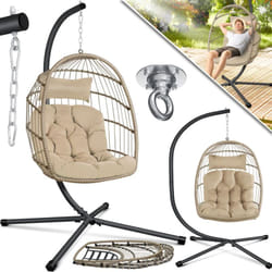 Fauteuil suspendu Jungle avec grands coussins + support de couverture - Balançoire suspendue Indoor/Outdoor Balançoire Beige - Kesser