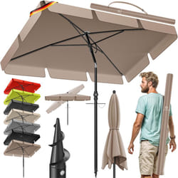 Parasol rectangulaire avec housse 2en1 et sac de transport Parasol de terrasse Parapluie 200 × 125cm pour balcon, jardin et terrasse Taupe - Kesser