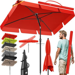 Parasol rectangulaire avec housse 2en1 et sac de transport Parasol de terrasse Parapluie 200 × 125cm pour balcon, jardin et terrasse Rouge - Kesser