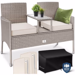 KESSER Banc de jardin 2 places en rotin, avec table pratique et peu encombrante, en rotin tressé de qualité supérieure, pieds ...