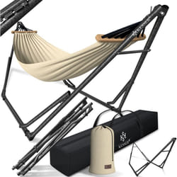 Hamac Vill avec support Métal Pliable réglable Cadre stable Intérieur & Extérieur Avec sac de transport + sac Fauteuil hamac Support de hamac Beige
