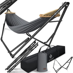 Hamac Vill avec support Métal Pliable réglable Cadre stable Intérieur & Outdoor Avec sac de transport + sac Fauteuil hamac Support hamac Gris - Kesser