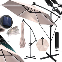 Parapluie led Solaire + Couverture avec manivelle Protection uv Aluminium avec interrupteur marche/arrêt Hydrofuge - Parasol 300cm / Taupe - Kesser