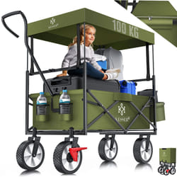Kesser - Bollerwagen pliable avec toit Chariot à main Chariot de transport Chariot d'outillage incl. 2 poches en filet et une poche extérieure