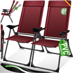 Lot de 2 chaises de jardin à haut dossier Chaise pliante en aluminium 7 positions réglables avec accoudoirs Respirant pliable Chaise de camping