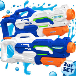 Pistolet à eau Set de 2 pistolets à eau Portée 10-11 mètres Contenance 1500ml Jouets de plage en plein air Bleu / Blanc - Kesser