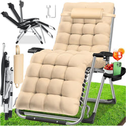Kesser - Chaise longue pliable avec porte-boisson Chaise de jardin avec coussin Chaise longue Extra large Chaise longue de jardin Dossier réglable