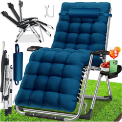 Kesser - Chaise longue pliable avec porte-boisson Chaise de jardin avec coussin Chaise longue Extra large Chaise longue de jardin Dossier réglable