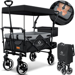 Kesser - Bollerwagen Faltbar GTS-9100 avec toit Chariot de transport pliable avec 2x système de ceinture 3 points 360° pneus pleins Noir / Gris