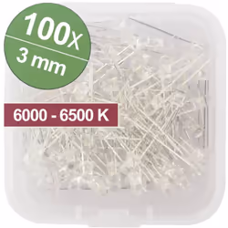 Informations techniques Couleur du fabricant : blanc froid Boîtier 3mm Type : câblé radialement Forme de lentille : ronde Mat ...