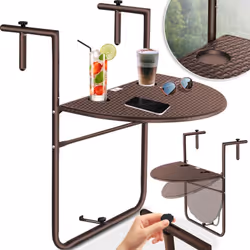 Table de balcon suspendue KESSER idéale pour les balustrades de 6,5 cm à 15 cm d'épaisseur, fonction pliante et hauteur régla ...