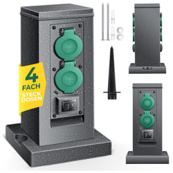 KESSER® Prise de jardin aspect pierre avec 4 emplacements Piquet de terre inclus Prises multiples extérieures avec câble de rallonge de 3m Prise