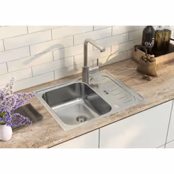 Évier en inox Respekta® Riverside : Evier en inox avec 1 cuve et égouttoir Largeur de l'égouttoir 155 mm Pour évier sous plan ...