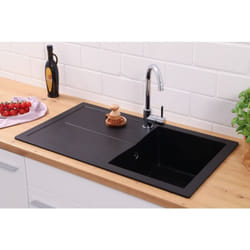 Evier à encastrer Evier de cuisine Granit Mineralite 86 x 50 cm noir Respekta
