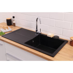 Evier à encastrer Evier de cuisine Granit Mineralite 100 x 50 cm noir Respekta