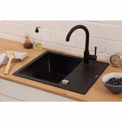 Evier en granit Respekta® Nashville : Evier en granit à encastrer avec 1 cuve et égouttoir Matériau composite composé de 80%  ...