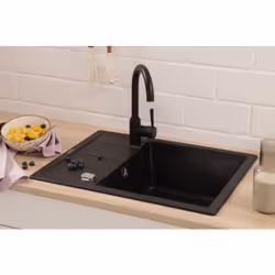 Evier en granit Respekta® Nashville : Evier en granit à encastrer avec 1 cuve et égouttoir Matériau composite composé de 80% ...