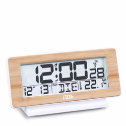 ADE CK2301, Réveil numérique, Rectangle, Bambou, Blanc, Acrylonitrile-Butadiène-Styrène (ABS), 12/24h, unisexe