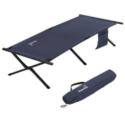 Lit de Camp lit dappoint Camping Pliant pliable xxl - Skandika Mutenia - 210 x 75 cm - jusquà 200 kg - Sac de transport - Bleu