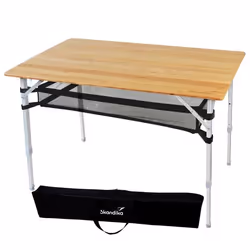 Table de Camping en Bambou Skandika Tolja - 100x65x65cm - Table Pliante réglable en hauteur alu résistante UV et intempéries