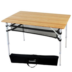 Table de Camping en Bambou Skandika Tolja - 100x65x65cm - Table Pliante réglable en hauteur alu résistante UV et intempéries