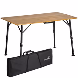 Table de Camping Pliante en Bambou et Aluminium Skandika Tobro - 120 × 70 x 70 cm - Hauteur réglable - Robuste - Sac de trans ...