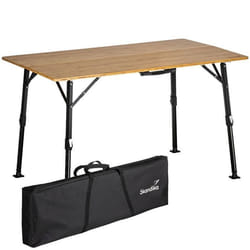 Table de Camping Pliante en Bambou et Aluminium Skandika Tobro - 120 × 70 x 70 cm - Hauteur réglable - Robuste - Sac de transport