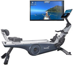 Rameur connecté Skandika Freki Plus - Appareil 2 en 1: rameur et presse à cuisses -Inertie 12 kg - compatible avec Kinomap