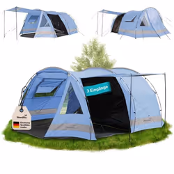 Tente familiale Tunnel - Skandika Kambo 6 - 6 personnes - Camping - 3 entrées marquise avancée