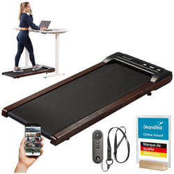 Tapis de marche connecté - Skandika Nordik K6-H - jusquà 6 km/h - Walking Pad - Haut-parleurs - Bluetooth  - Chêne massif foncé