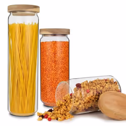 Bocaux - Klarstein Glaswerk Lovage - Set de 3 - Verre borosicalité sans BPA - Couvercle bois dacacia