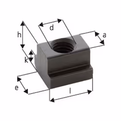 Ecrou pour rainures en T, d x rainure en T : M8 x 10, Cote a 9,7 mm, Cote e 15 mm, Cote h : 12 mm, Cote k : 6 mm - Traité pou ...