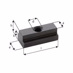Ecrou pour rainures en T, modèle long, d x rainure en T : M8 x 10, Cote a 9,7 mm, Cote e 15 mm, Cote l : 30 mm, Cote h : 12 m ...