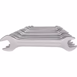 Jeu de clés à fourche double - Chromé mat - Acier au chrome vanadium - Forgé - Position de la mâchoire 15°. avec têtes plates ...