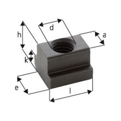 Ecrou pour rainures en t, d x rainure en t : M6 x 8, Cote a 7,7 mm, Cote e 13 mm, Cote h : 10 mm, Cote k : 6 mm