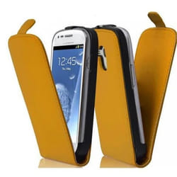 Coque - CADORABO - Samsung Galaxy S3 MINI - Jaune - Similicuir - Flip avec fermeture magnétique