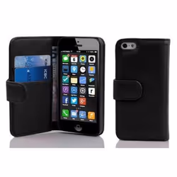 Coque pour Apple iPhone 5C Etui en NOIR DE JAIS Housse Case Cover Protection en similicuir structuré compartiment