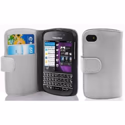 Coque pour Blackberry Q10 Etui en ALBÂTRE BLANC Housse Case Cover Protection en similicuir structuré compartiment