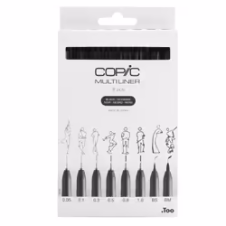 Copic Multiliner, Noir, Multi, Rond, Encre à pigments, Boîte, 8 pièce(s)