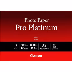 Canon Papier photo professionnel Platinum A2 PT-101 - 20 feuilles, Hautement brillant, 300 g/m², A2, Blanc, 20 feuilles
