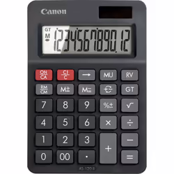 Canon AS-120 II, Bureau, Calculatrice à écran, 12 chiffres, Affichage inclinable, Batterie/Solaire, Noir